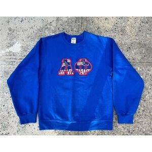 Vintage 90s NY Giants Sweater Embroidered Stitch Helmet Blue Red Crewneck S